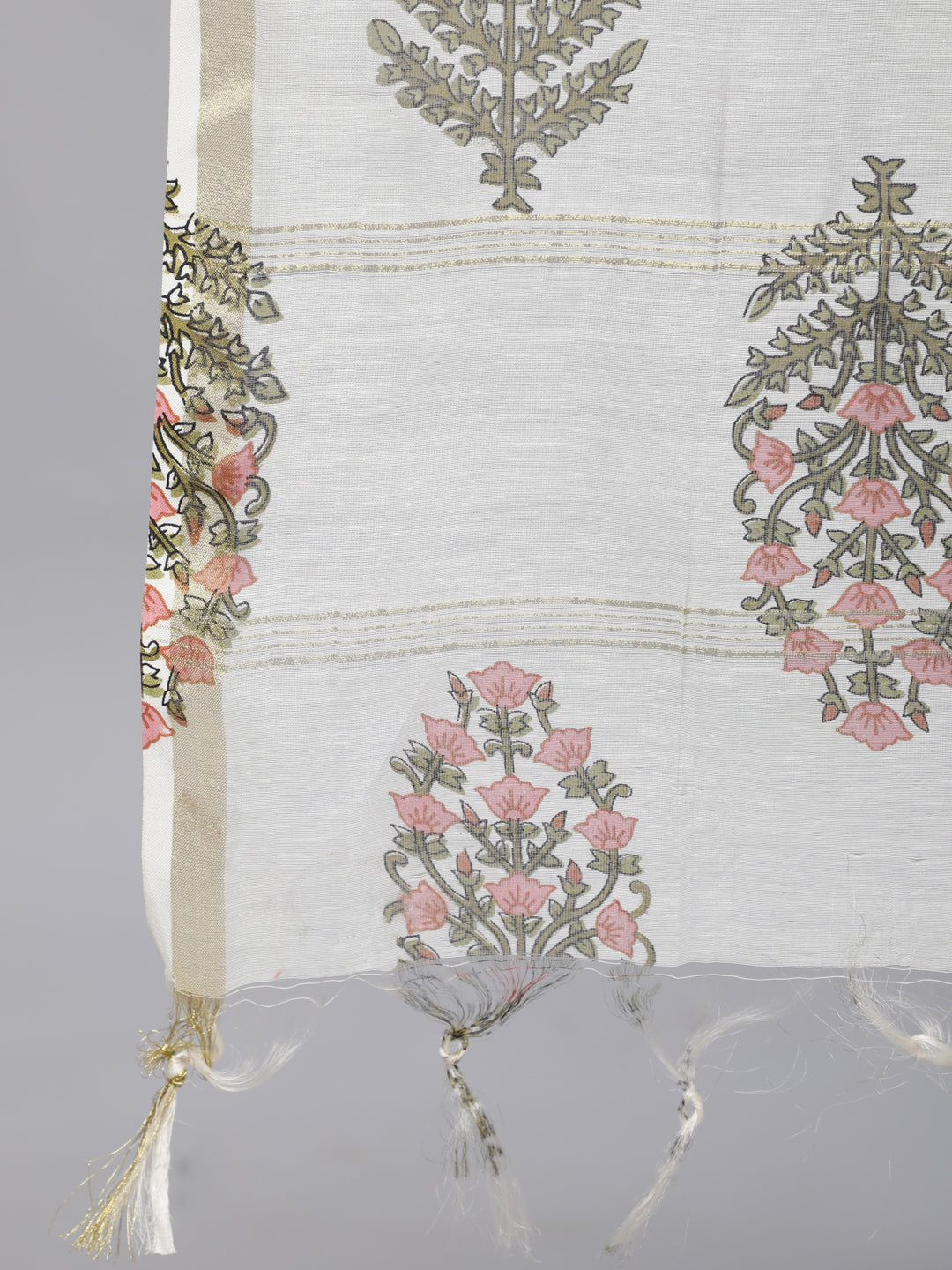 Light Blue Ethnic Print Cotton Short Kurta With Sharara & Dupatta