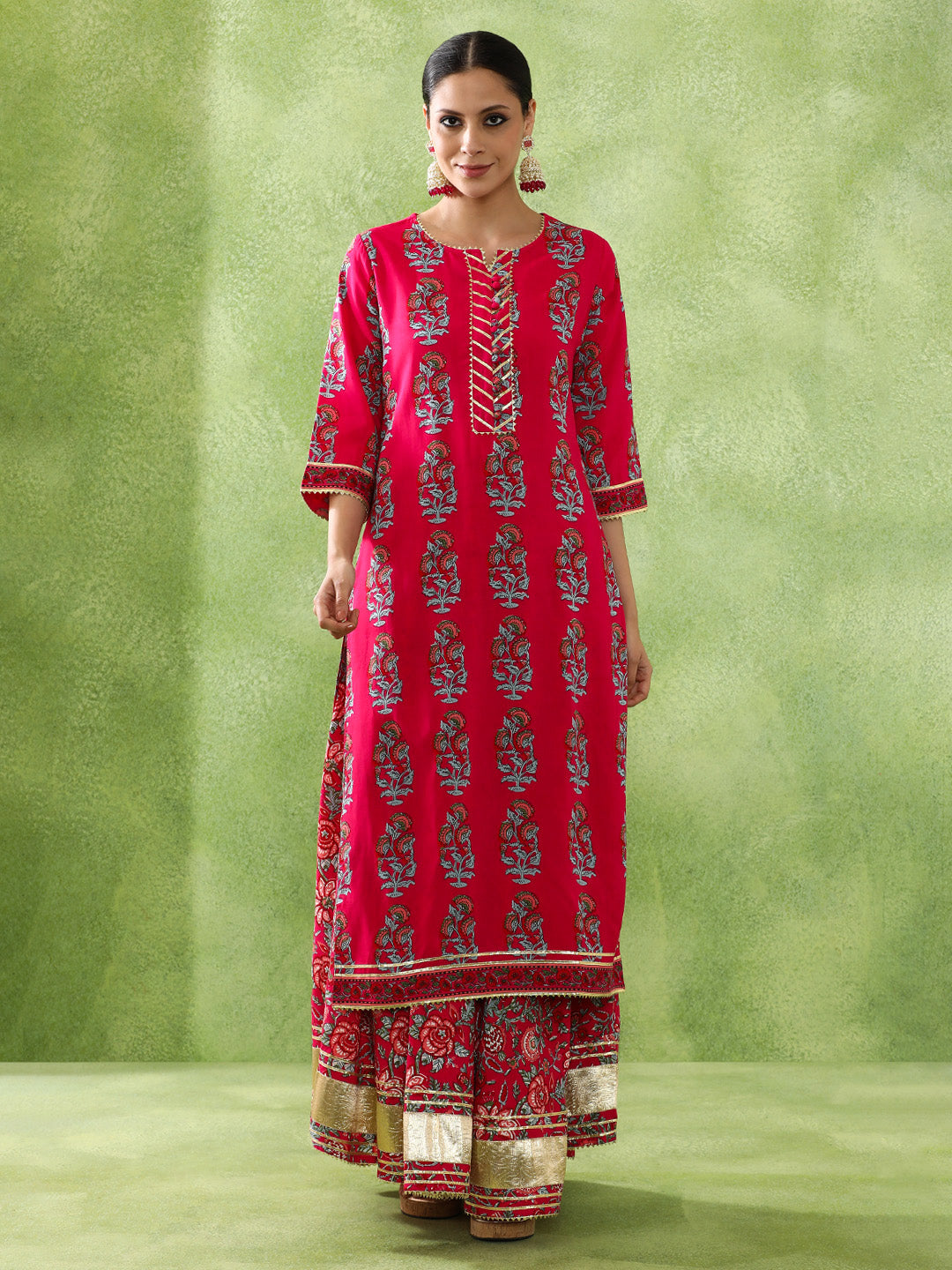 Floral Embroidered A-Line Kurta & Skirt Sets
