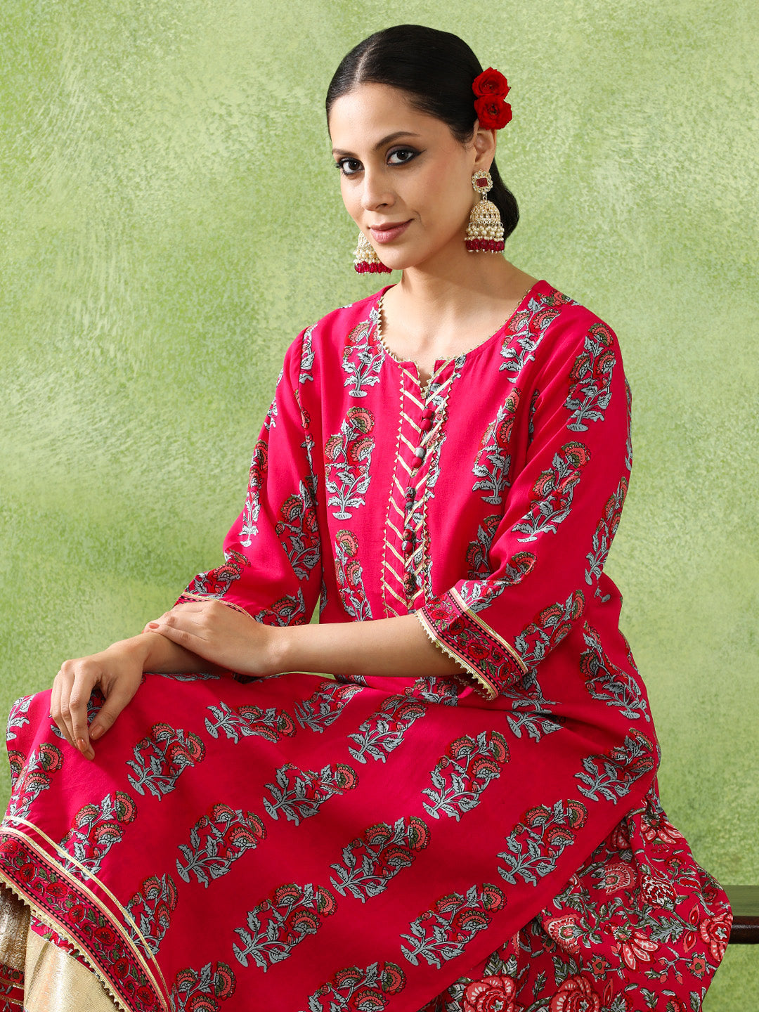 Floral Embroidered A-Line Kurta & Skirt Sets