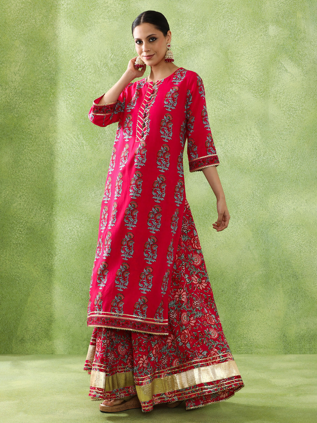 Floral Embroidered A-Line Kurta & Skirt Sets