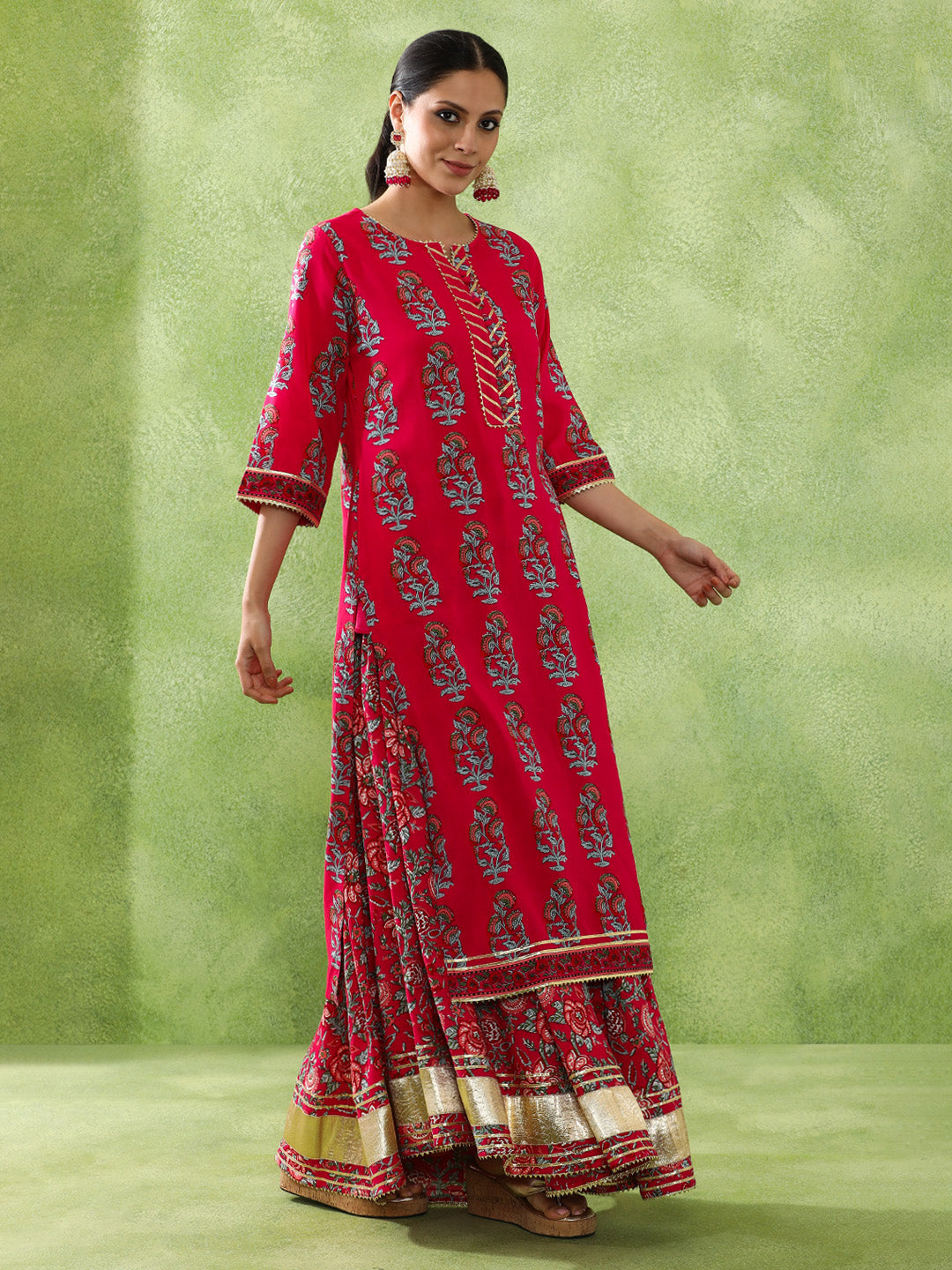 Floral Embroidered A-Line Kurta & Skirt Sets