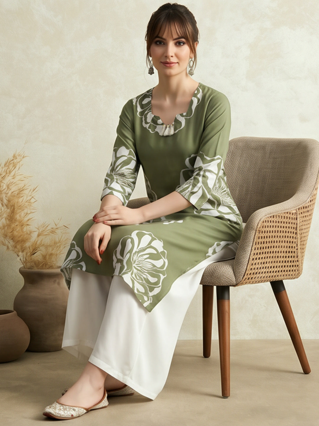 Floral Embroidered Straight Pure Cotton Kurta Sets