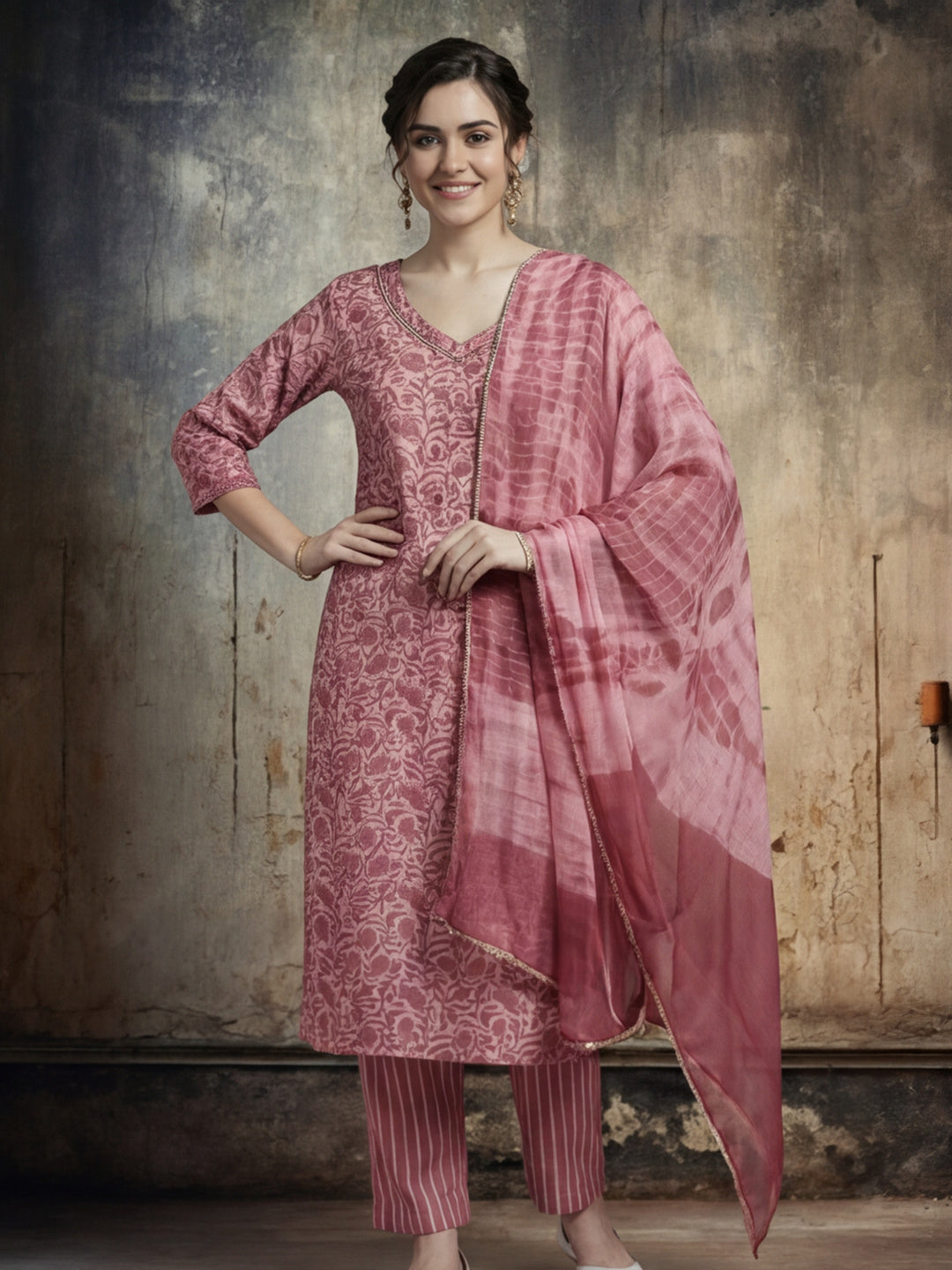 Paisley Printed Cotton Kurta Set With Dupatta