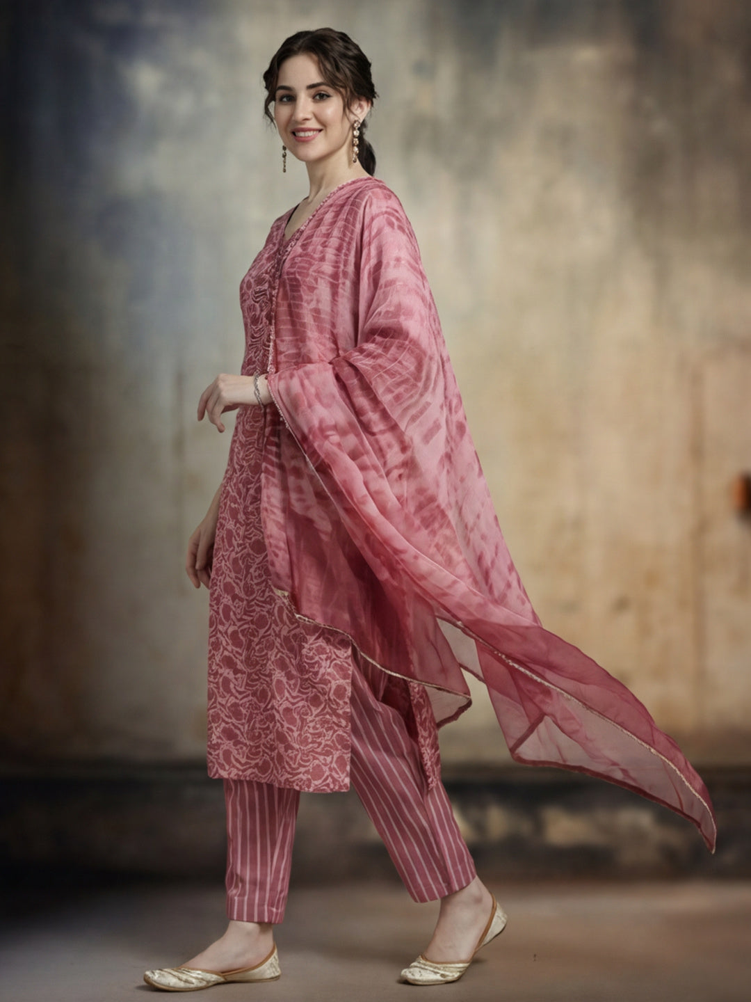 Paisley Printed Cotton Kurta Set With Dupatta