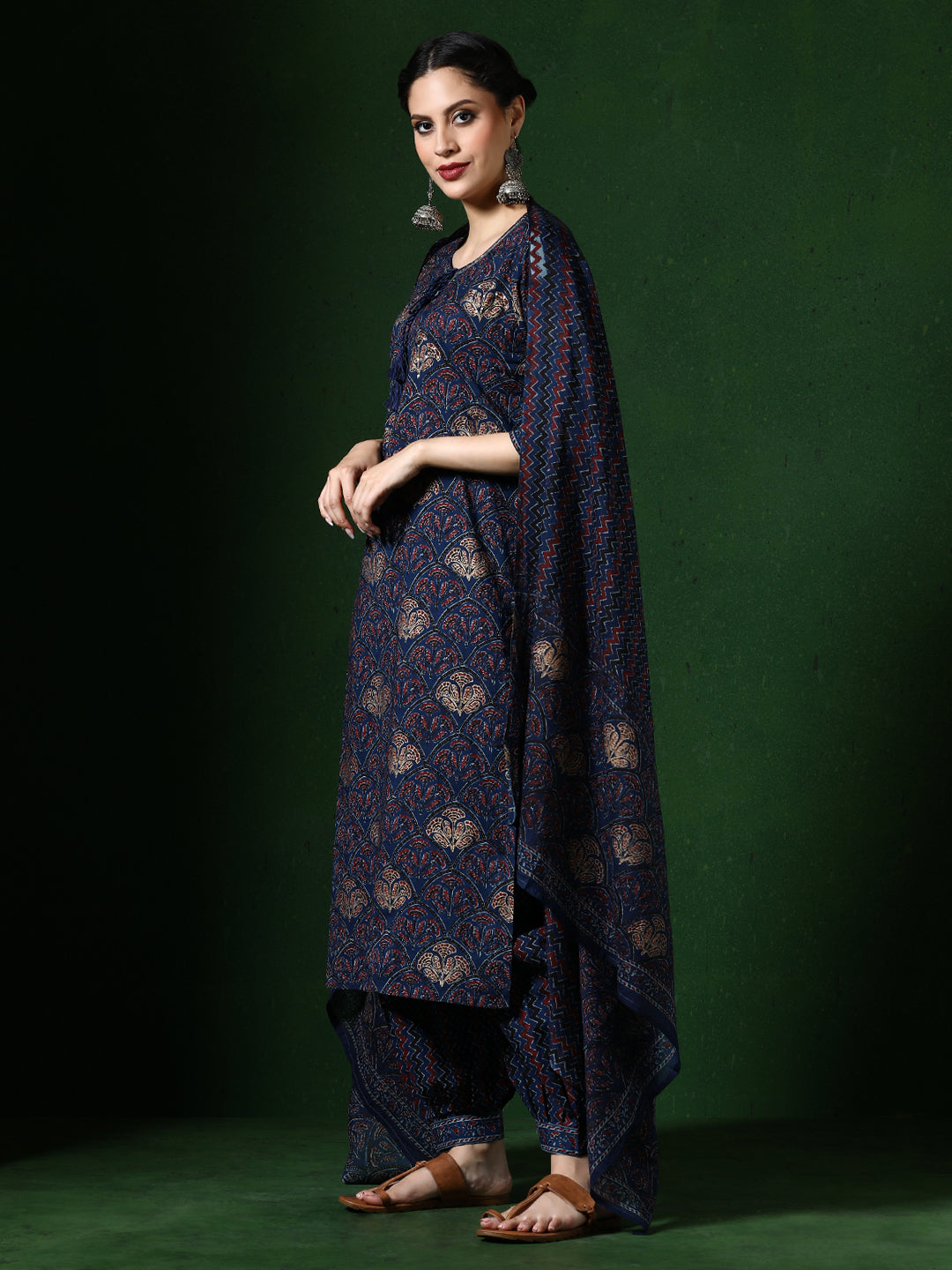 Floral Embroidered Straight Pure Cotton Kurta & Salwar Sets