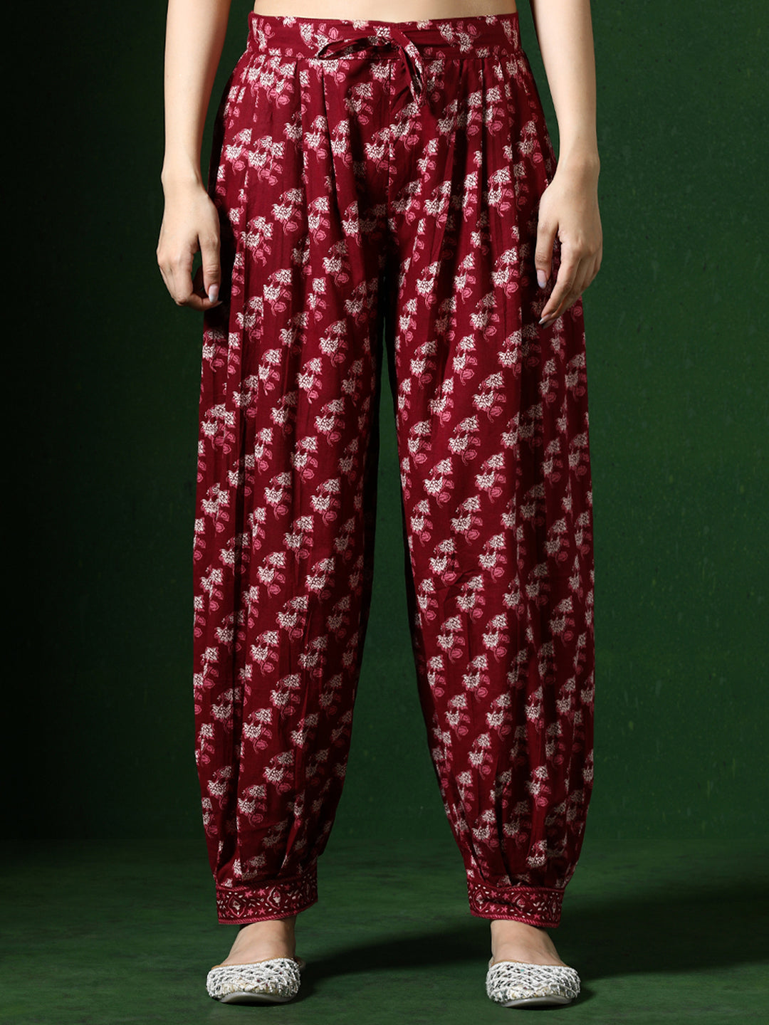 Floral Embroidered A-Line Pure Cotton Kurta & Salwar Sets