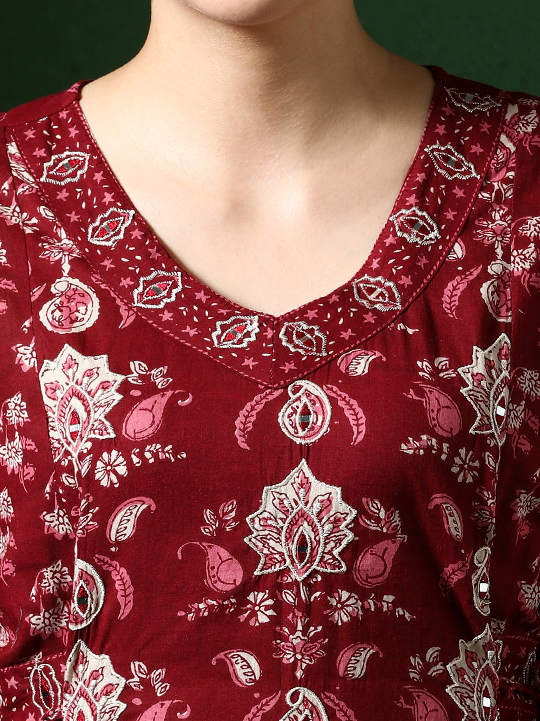 Floral Embroidered A-Line Pure Cotton Kurta & Salwar Sets