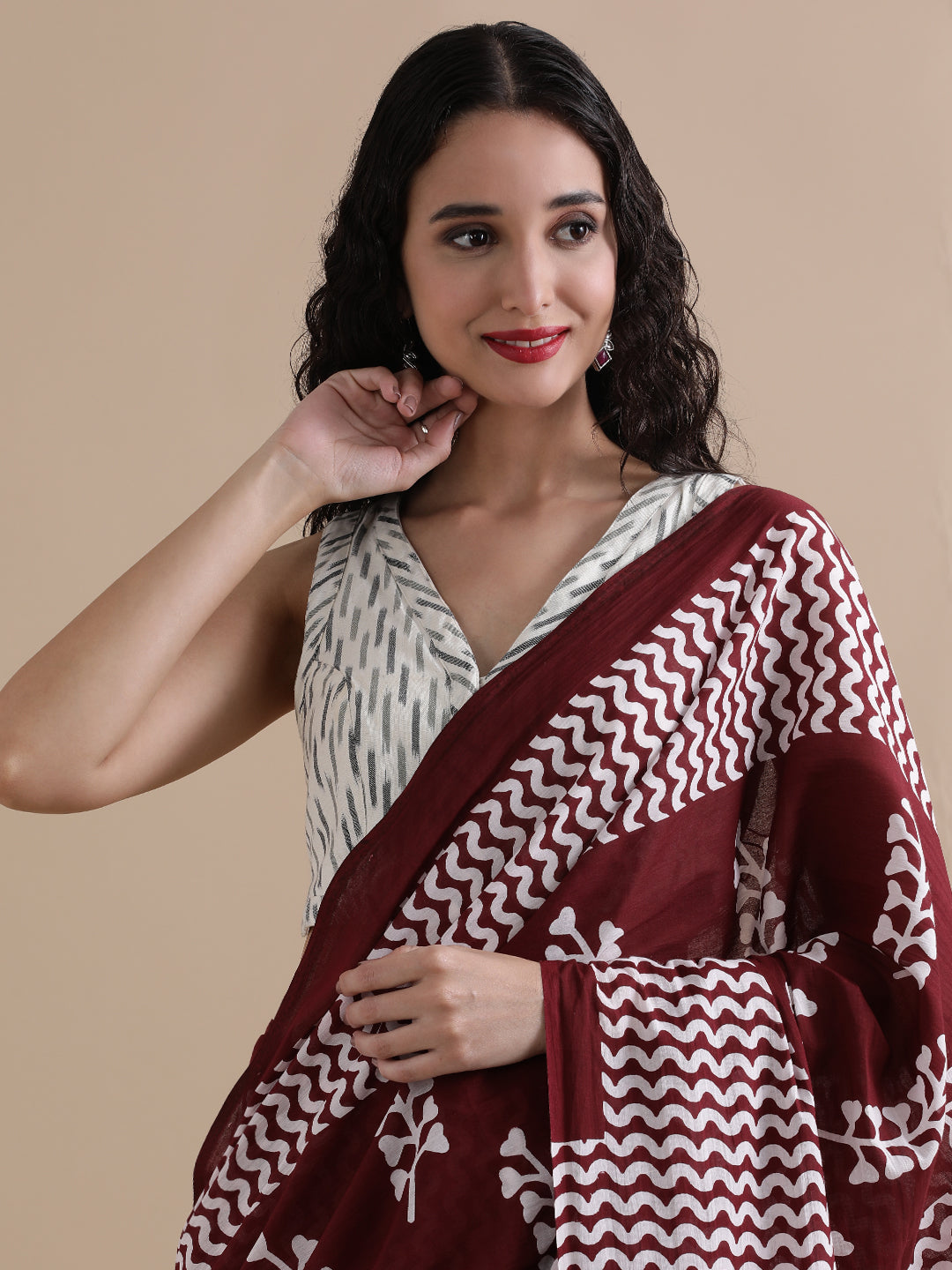 Ready To Wear Mulmul Cotton Floral Printed Saree with Unstiched Blouse