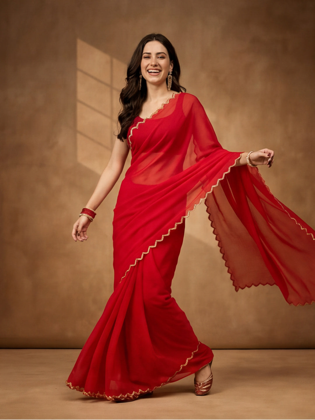 Solid Poly Georgette Saree with Unstiched Blouse