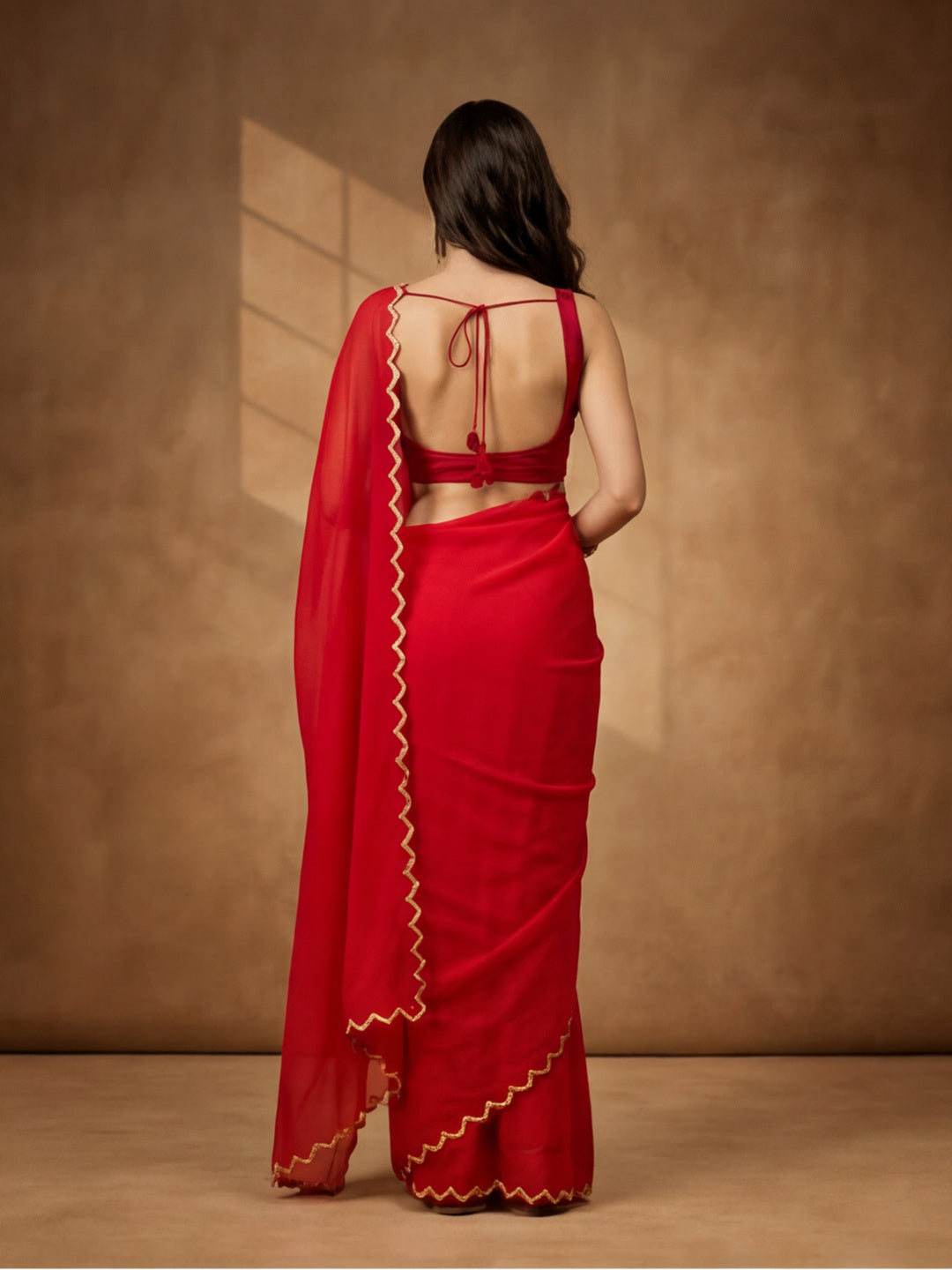 Solid Poly Georgette Saree with Unstiched Blouse