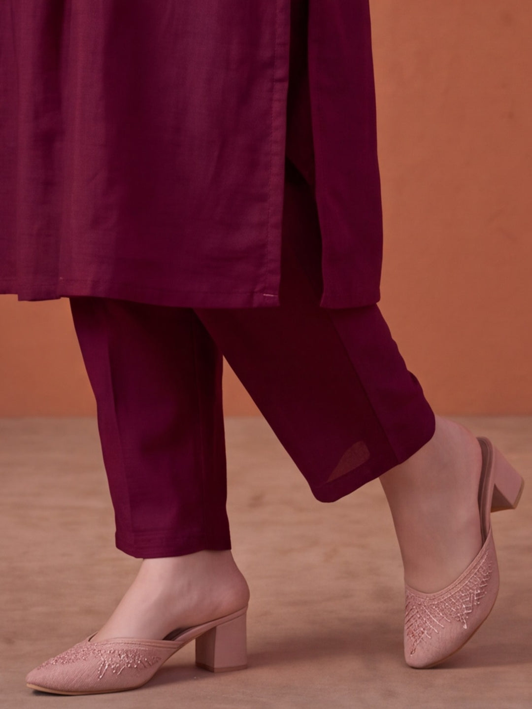 Women's Magenta Embroidered Anarkali Kurta Set with Dupatta | Mul Cotton Festive Ethnic Wear