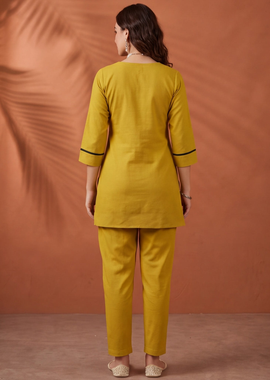 Women's Mustard Embroidered Co-Ord Set | Premium Cotton Flex Kurta & Pants Ethnic Wear