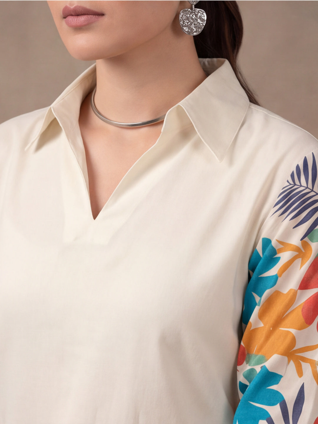 Women's White Tropical Digital Printed Co-Ord Set | Soft Cotton Shirt & Wide Leg Pants