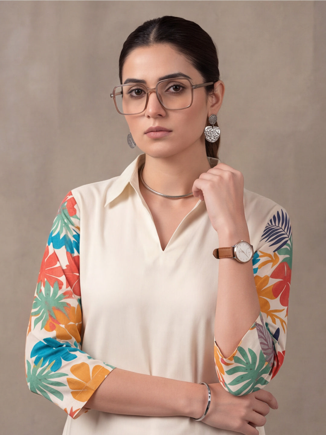 Women's White Tropical Digital Printed Co-Ord Set | Soft Cotton Shirt & Wide Leg Pants