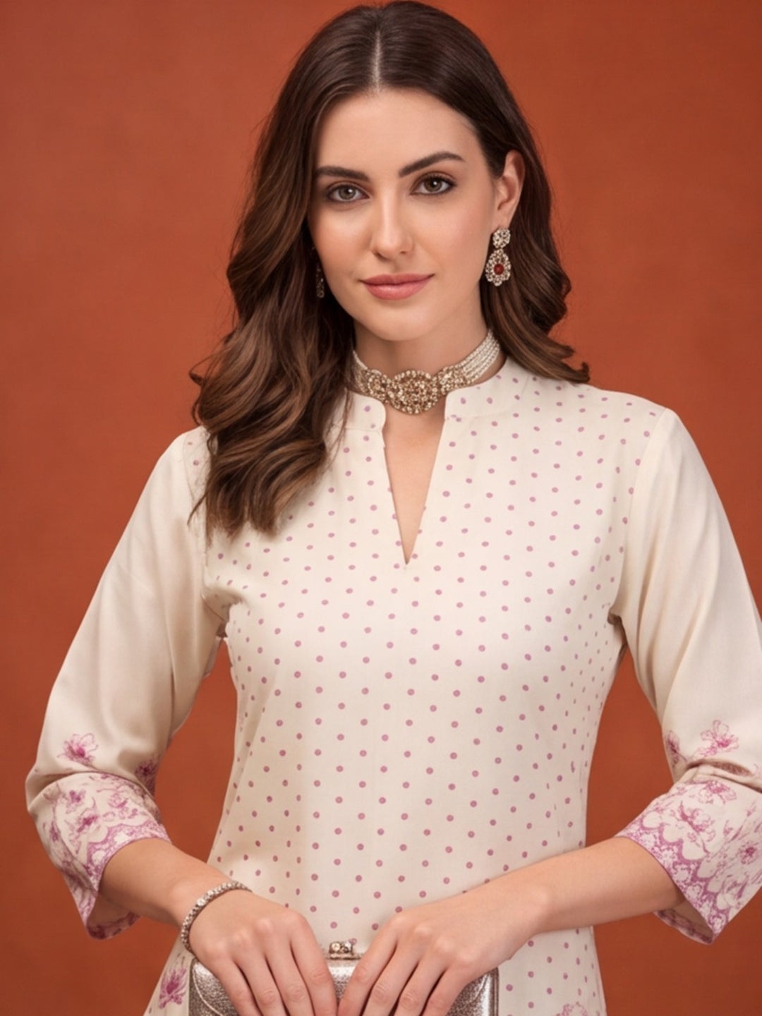 Women's Off White & Pink Floral Digital Printed Co-Ord Set | Soft Cotton Kurta & Palazzo
