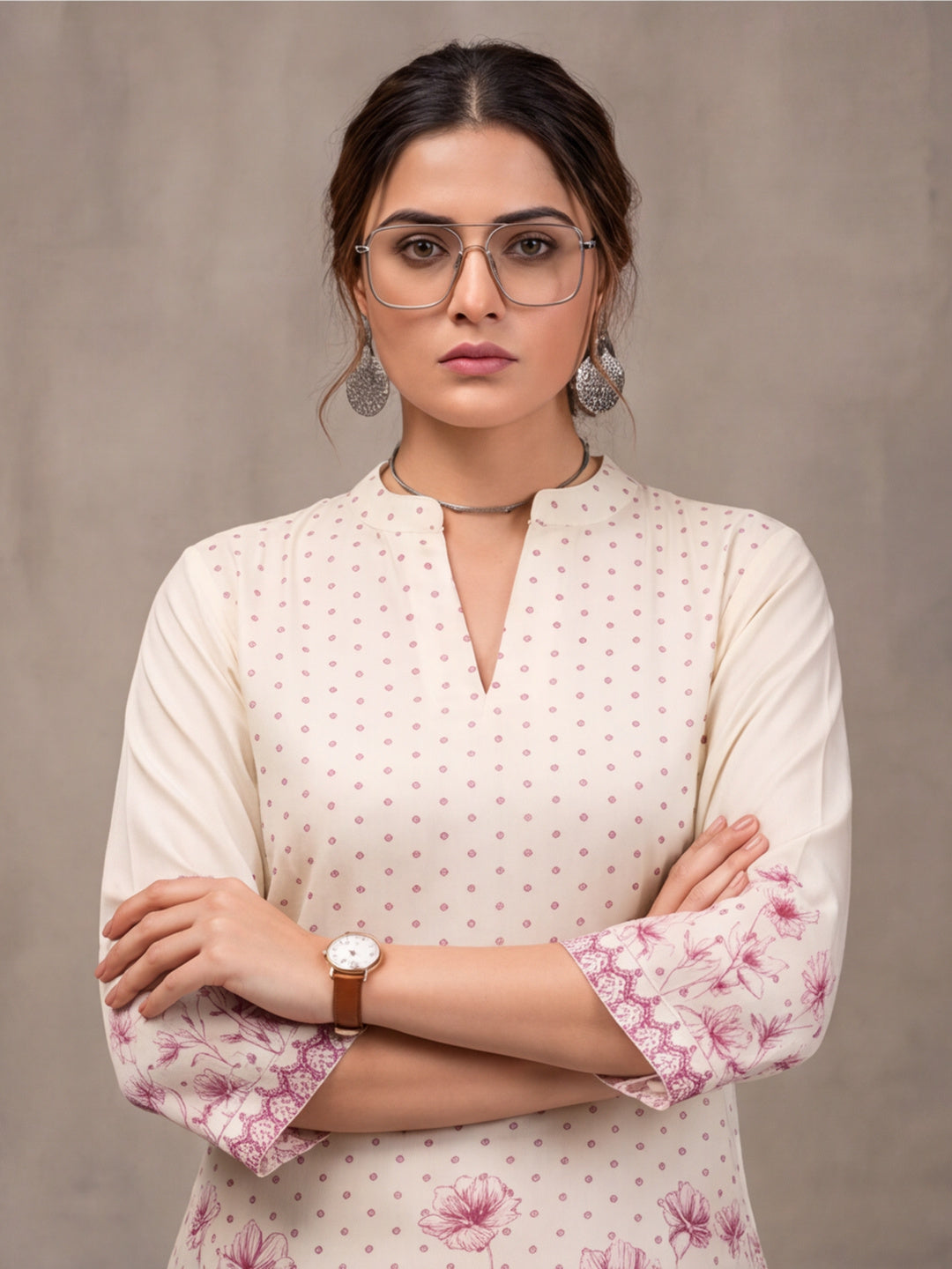 Women's Off White & Pink Floral Digital Printed Co-Ord Set | Soft Cotton Kurta & Palazzo