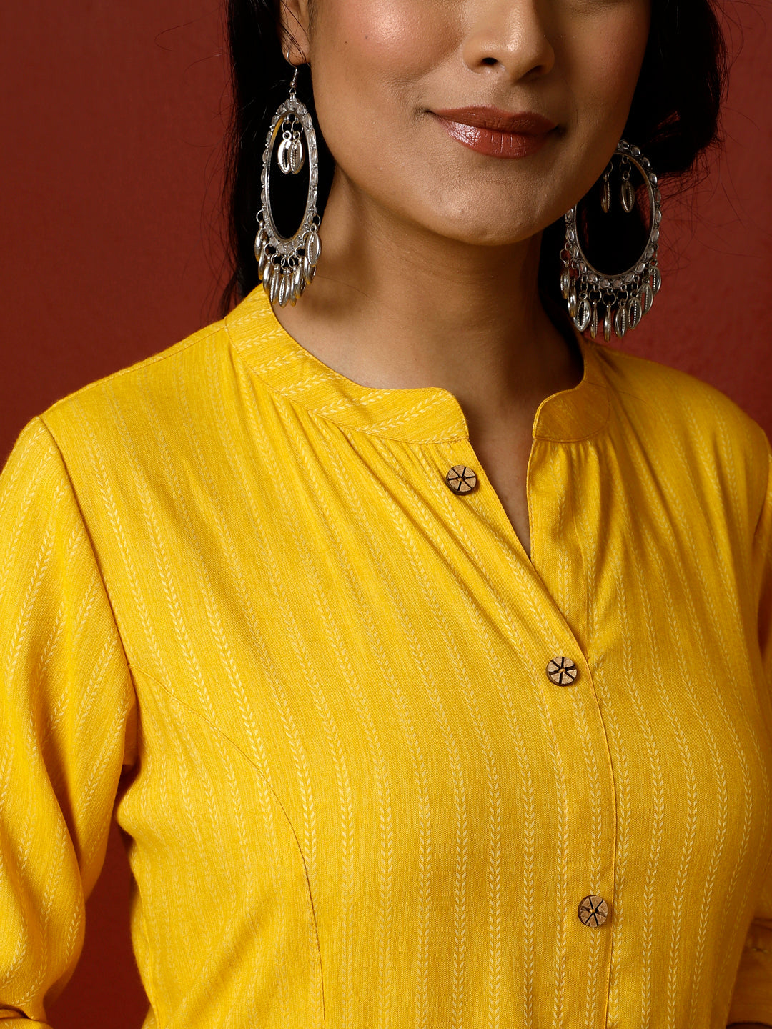 Yellow Self Design A-line Kurta