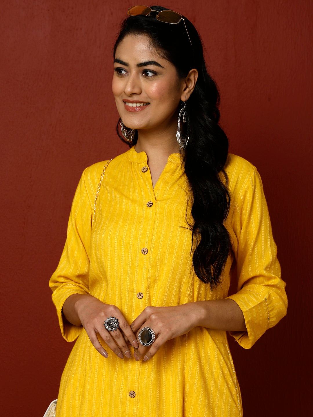 Yellow Self Design A-line Kurta