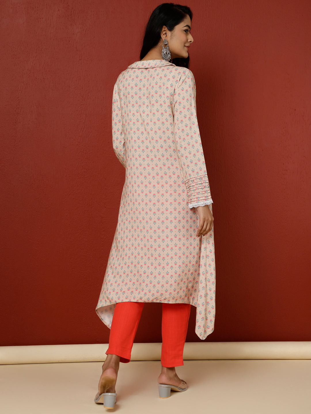 Beige Ethnic Motif Printed A-line Kurta