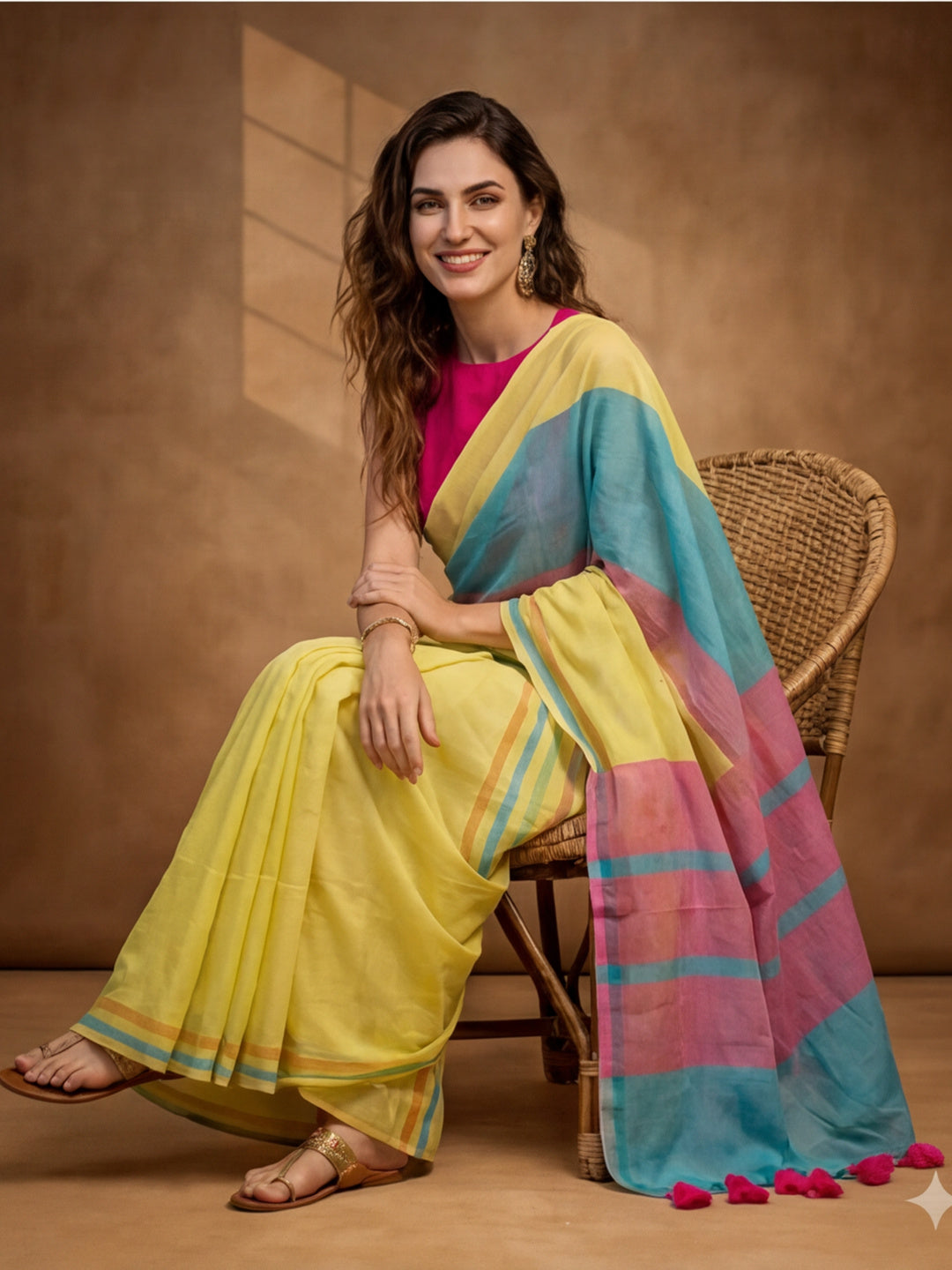 Striped Pure Linen Saree with Unstiched Blouse