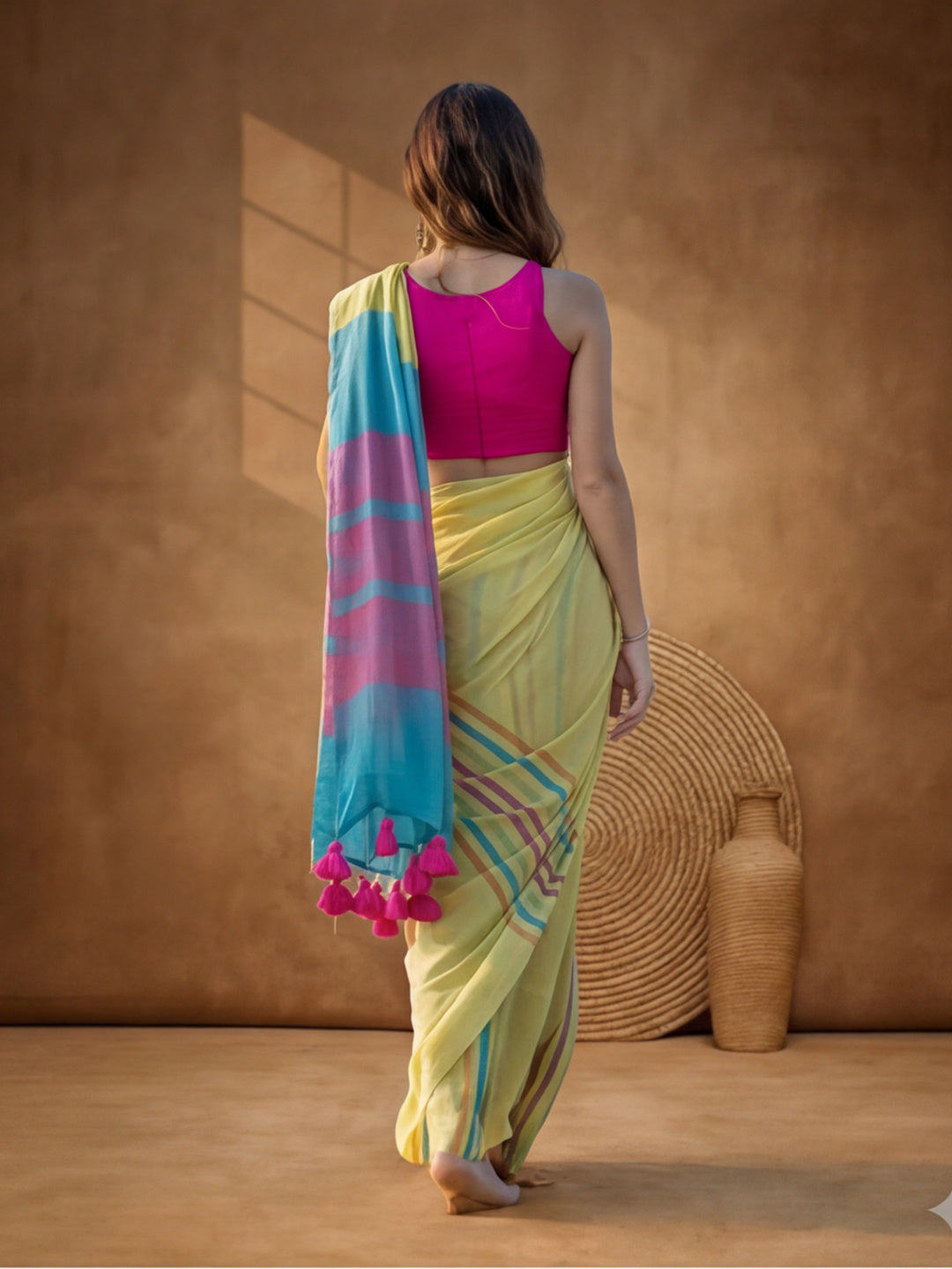 Striped Pure Linen Saree with Unstiched Blouse