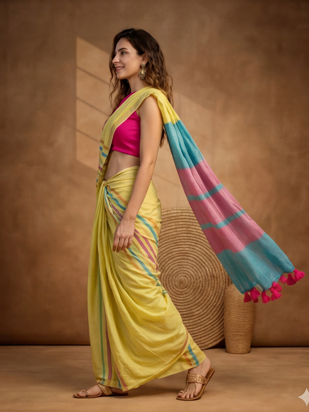 Striped Pure Linen Saree with Unstiched Blouse