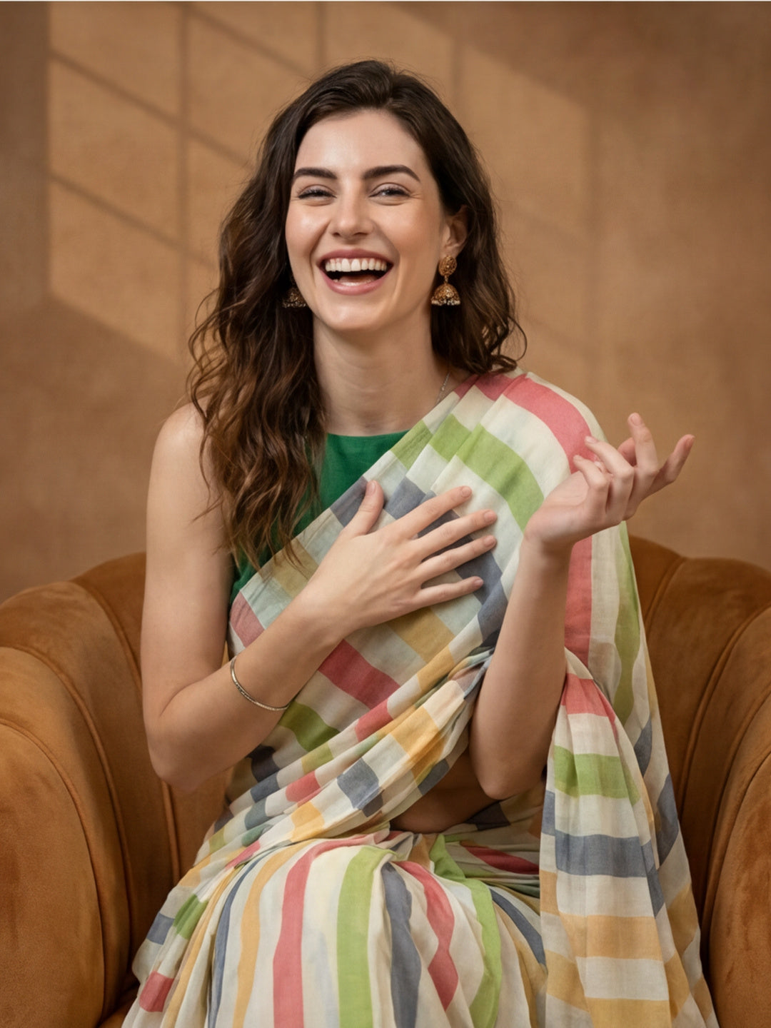 Striped Pure Linen Saree with Unstiched Blouse