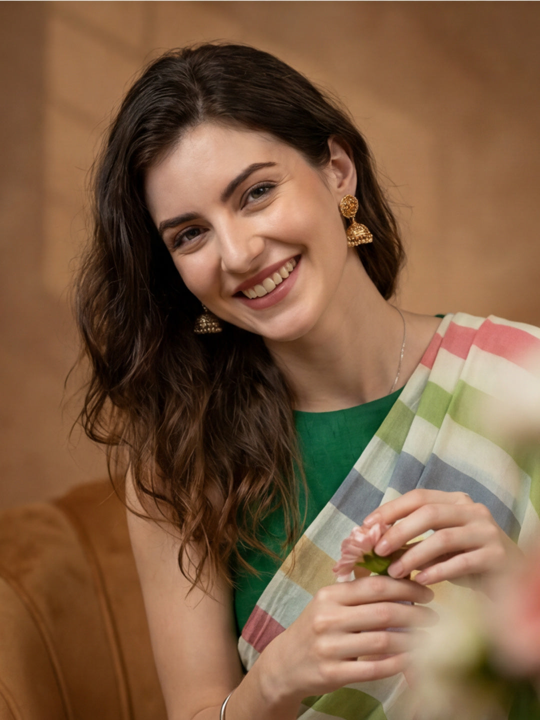 Striped Pure Linen Saree with Unstiched Blouse