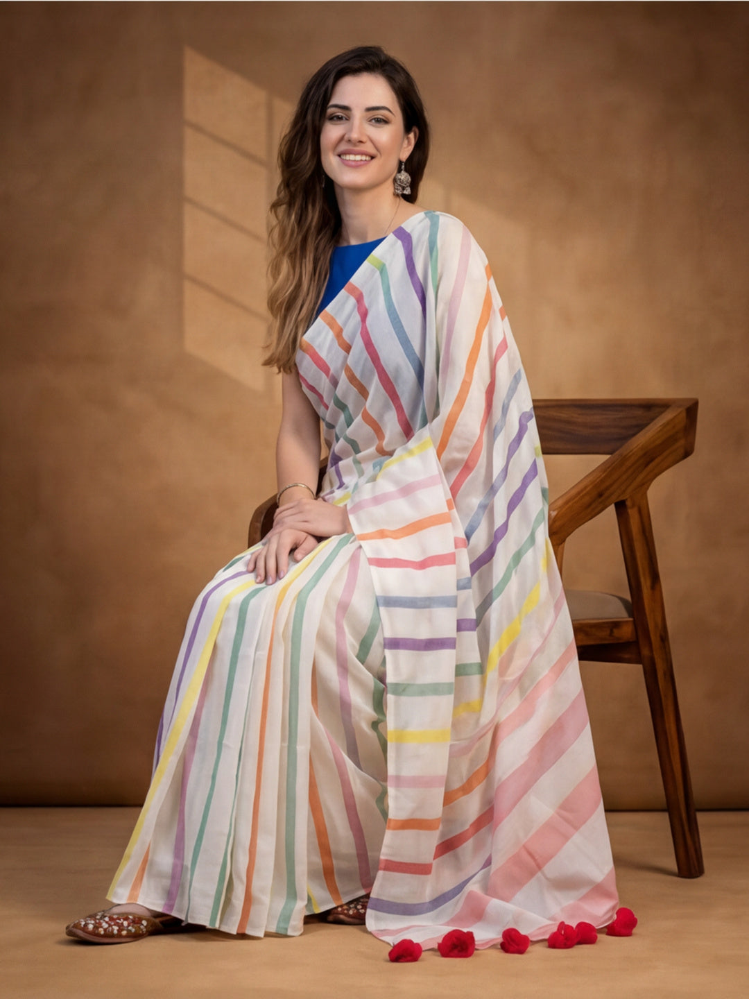 Striped Pure Linen Saree with Unstiched Blouse