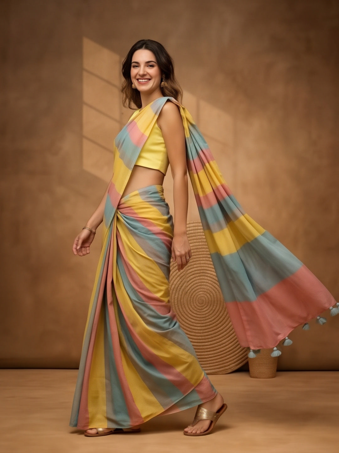 Striped Pure Linen Saree with Unstiched Blouse