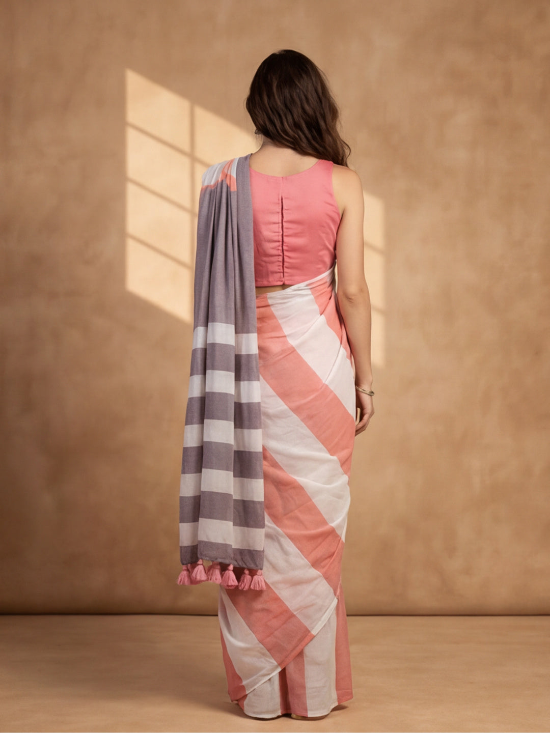 Striped Pure Linen Saree with Unstiched Blouse