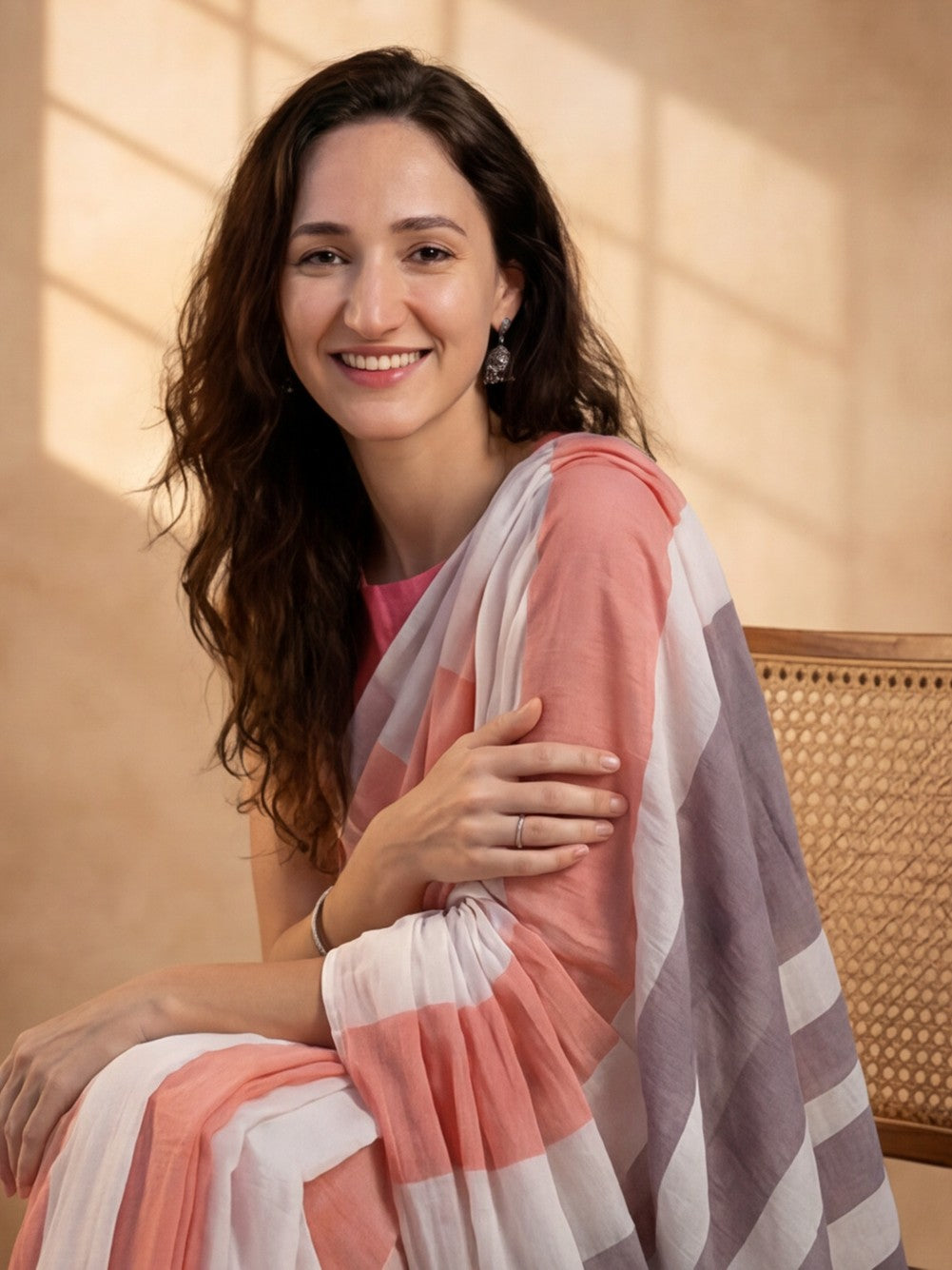 Striped Pure Linen Saree with Unstiched Blouse
