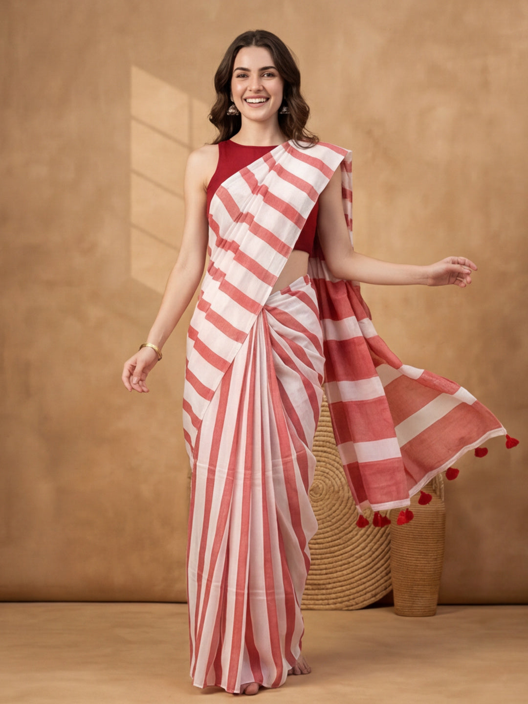 Striped Pure Linen Saree with Unstiched Blouse