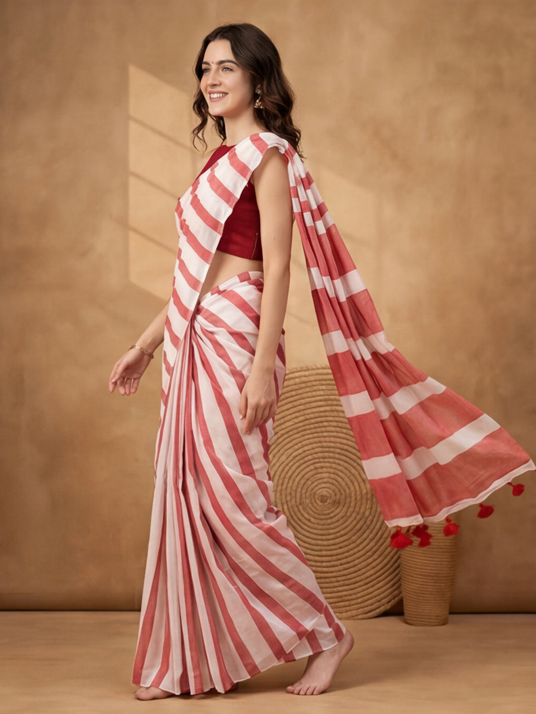 Striped Pure Linen Saree with Unstiched Blouse