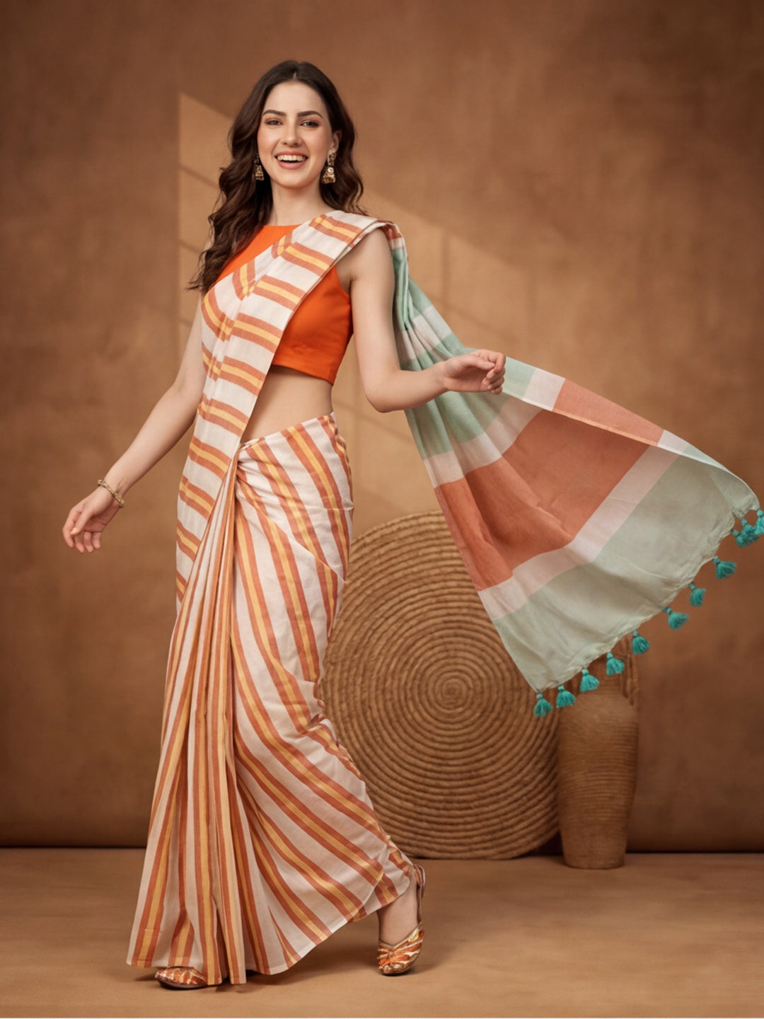 Striped Pure Linen Saree with Unstiched Blouse