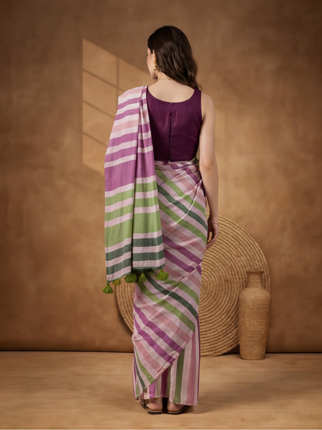 Striped Pure Linen Saree with Unstiched Blouse