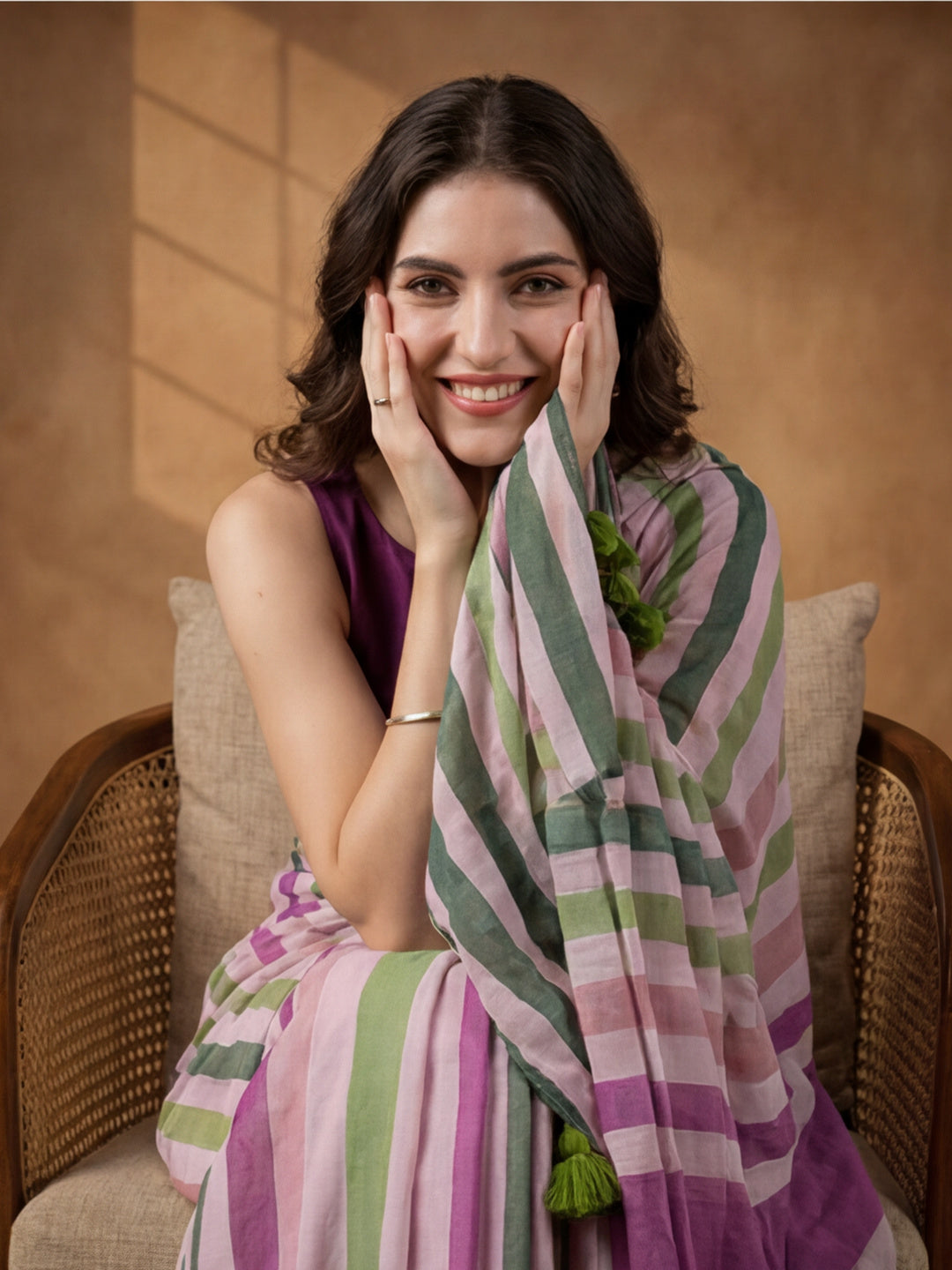 Striped Pure Linen Saree with Unstiched Blouse