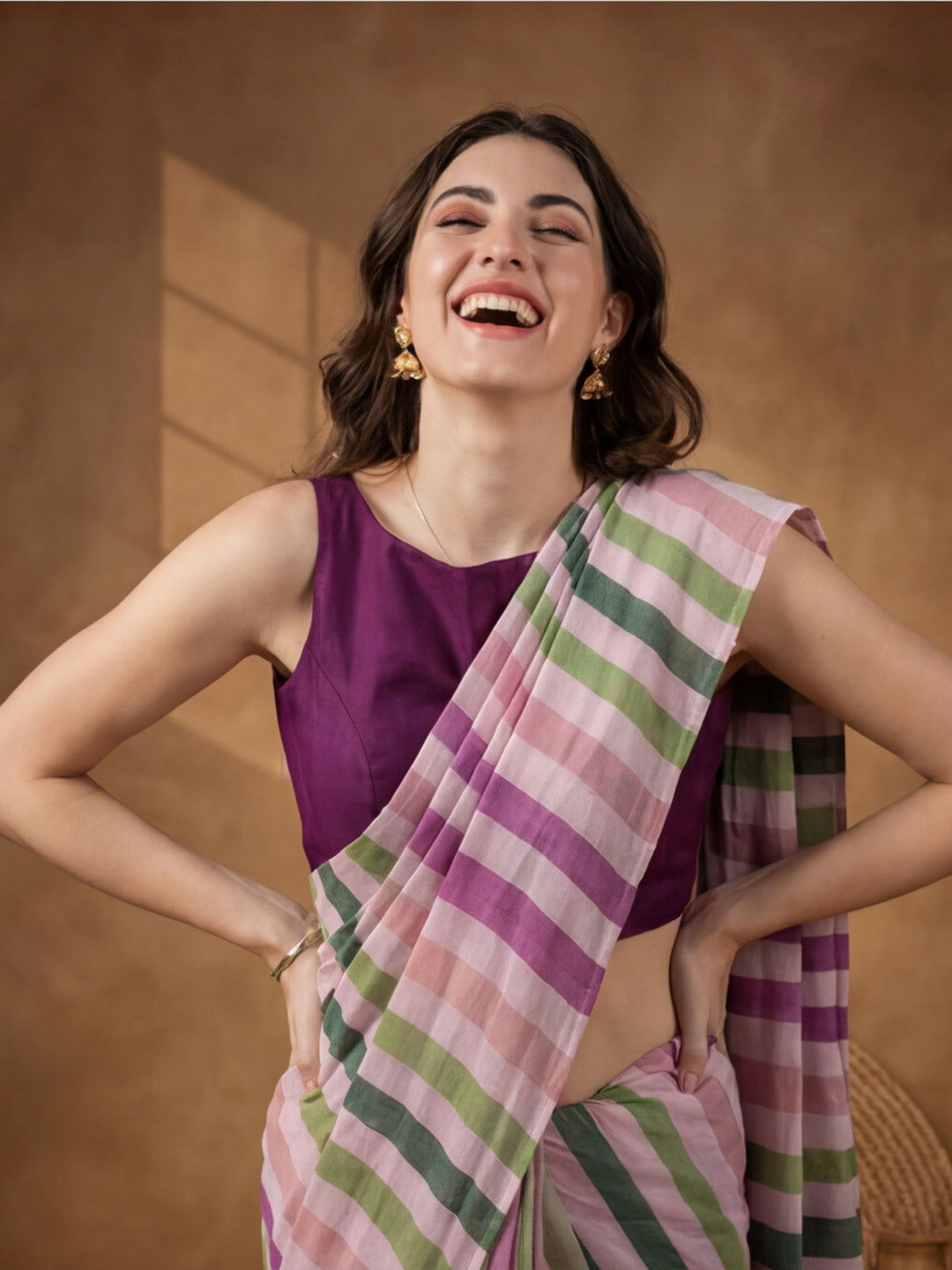 Striped Pure Linen Saree with Unstiched Blouse