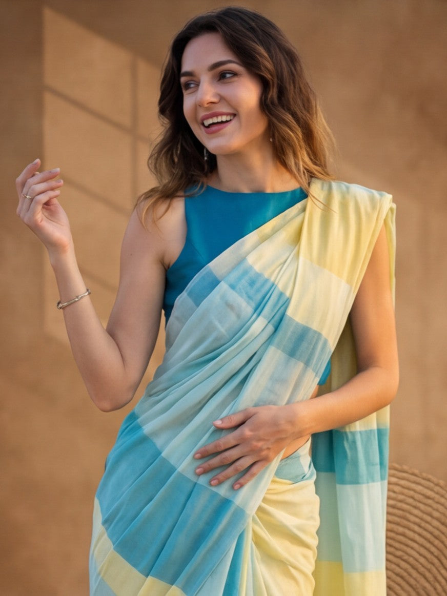 Striped Pure Linen Saree with Unstiched Blouse