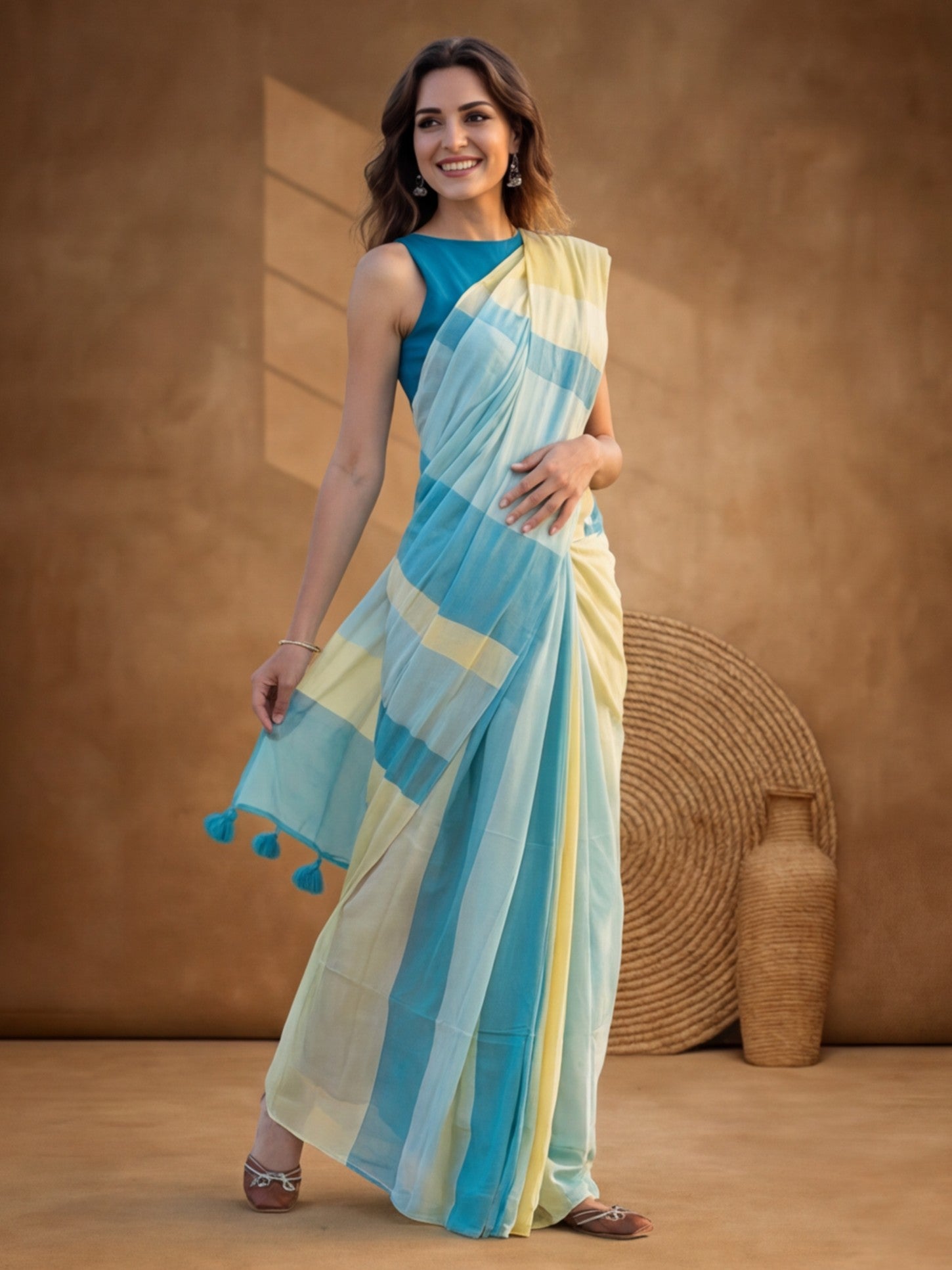Striped Pure Linen Saree with Unstiched Blouse