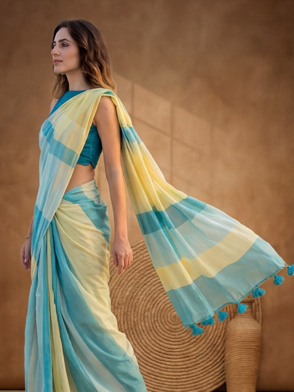 Striped Pure Linen Saree with Unstiched Blouse