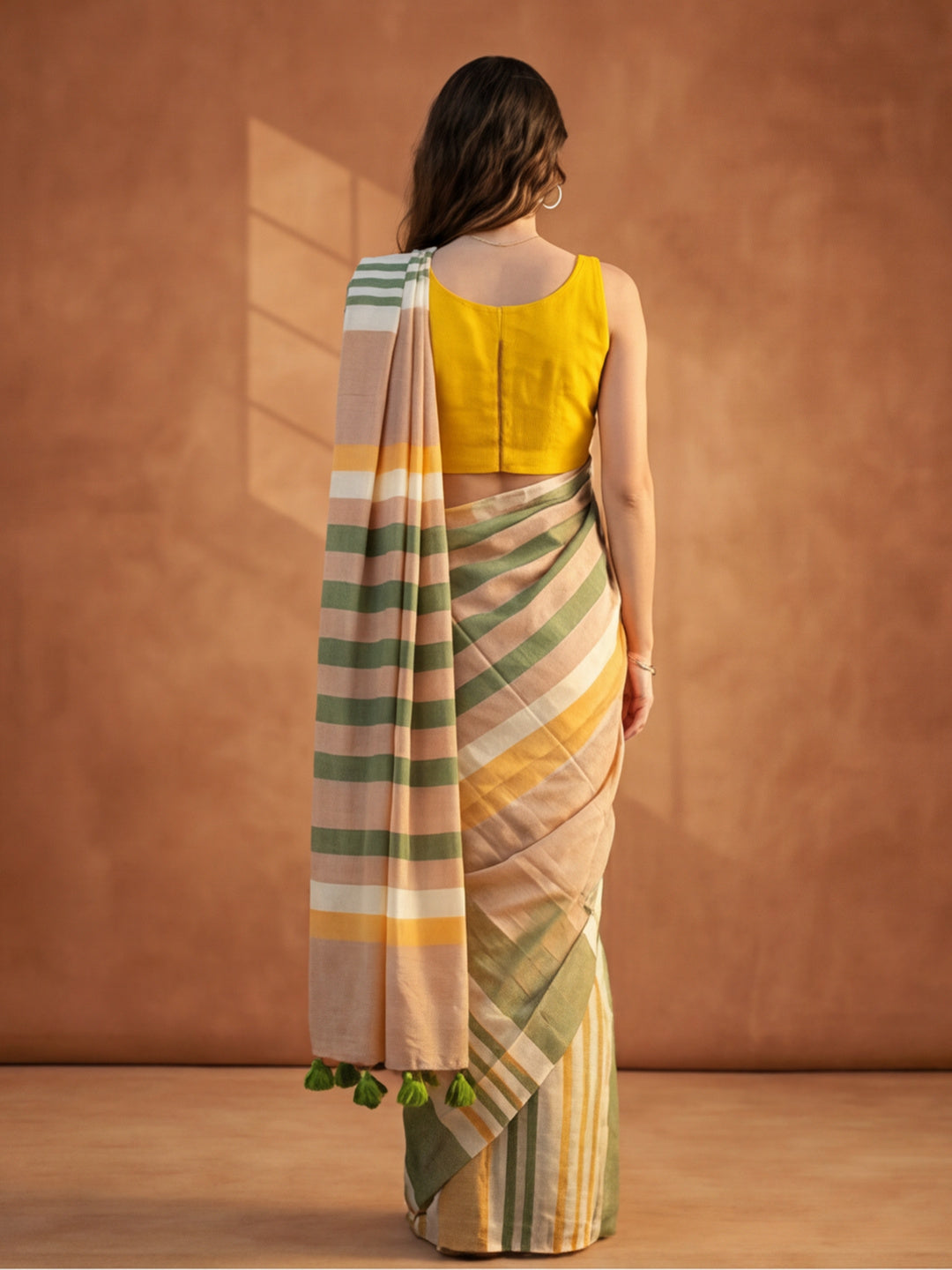 Striped Pure Linen Saree with Unstiched Blouse