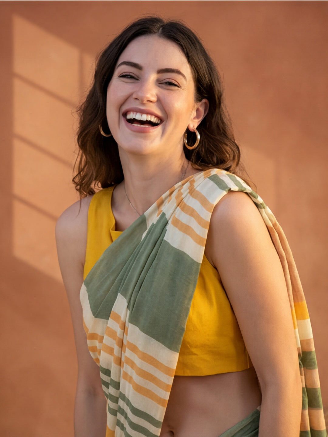 Striped Pure Linen Saree with Unstiched Blouse