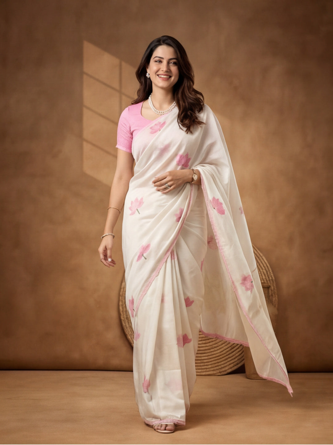 Floral Linen Blend Saree with Unstiched Blouse