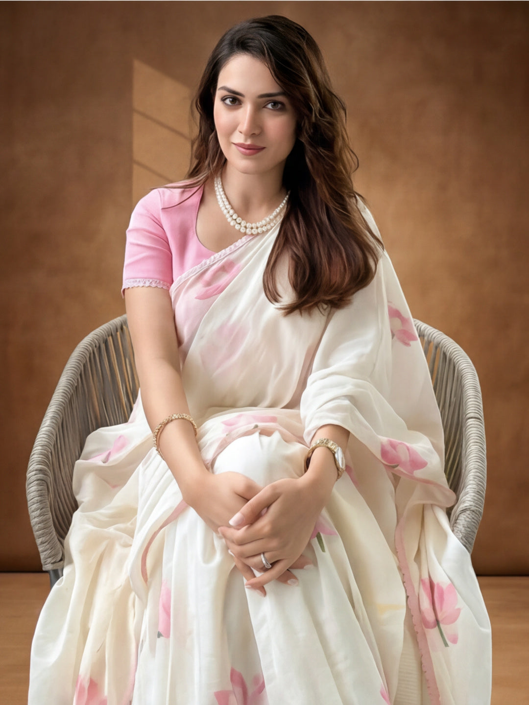 Floral Linen Blend Saree with Unstiched Blouse