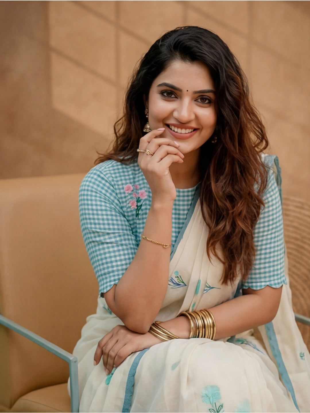 Floral Linen Blend Saree with Unstiched Blouse
