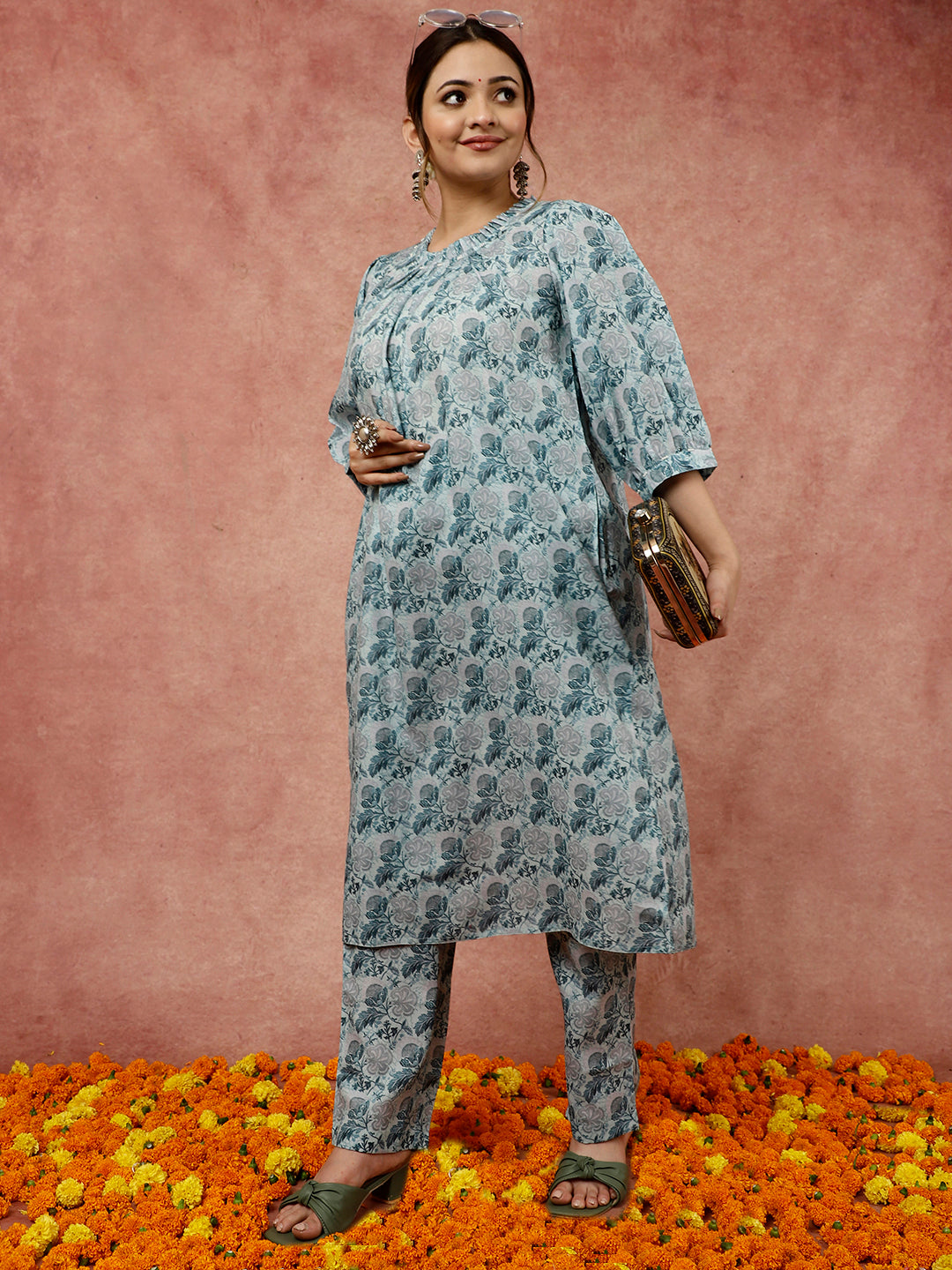 Sea Green Loose Fit Kurta With Pant
