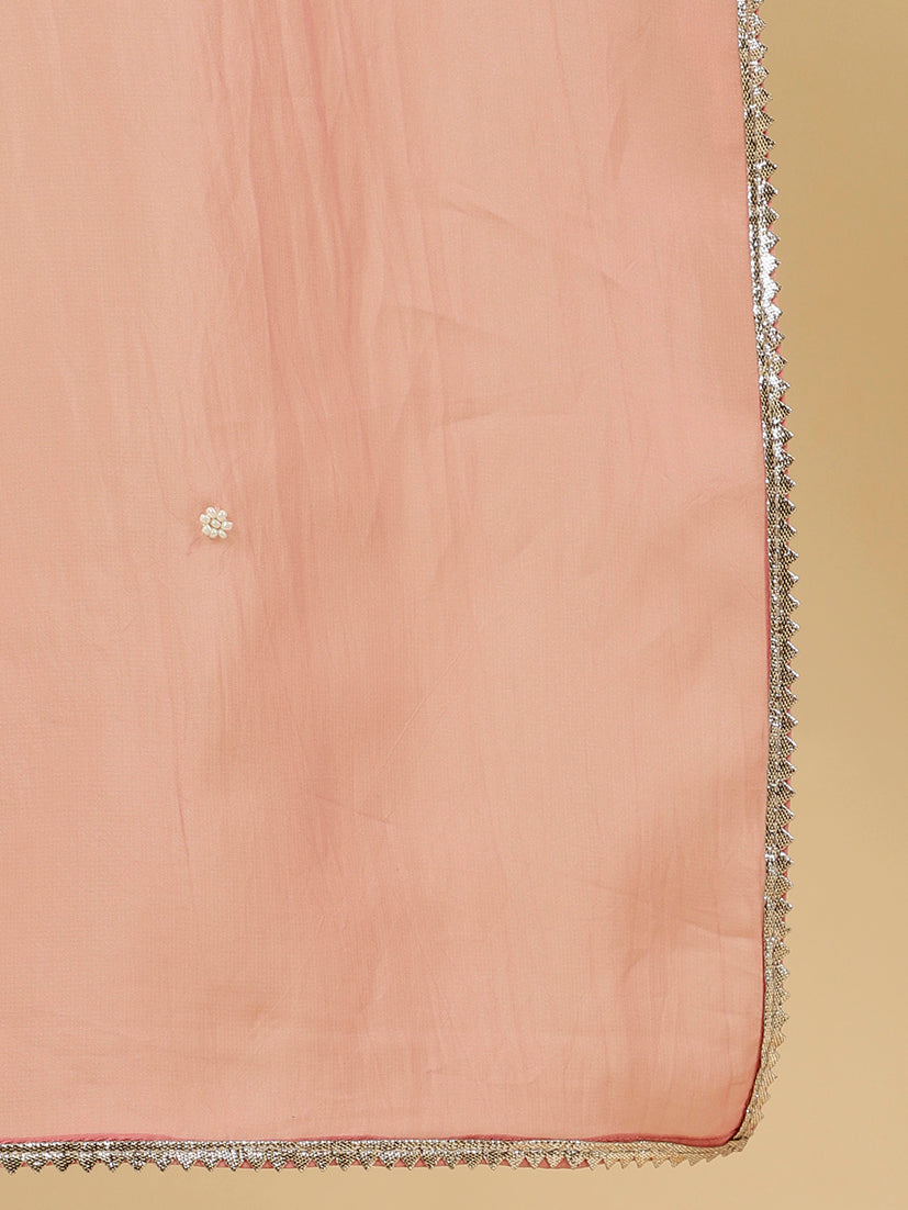 Embellished Lavender Pure Jacquard Silk Straight Kurta With Pants And Organza Dupatta