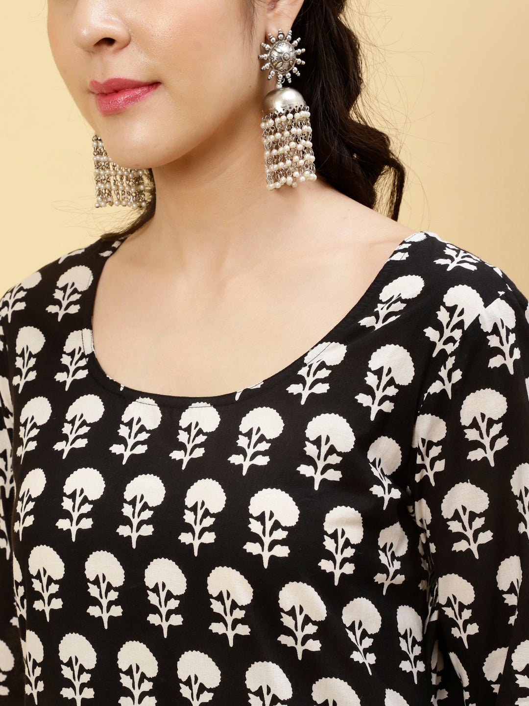 Ethnic Printed Black Short Kurti With Skirt And Dupatta