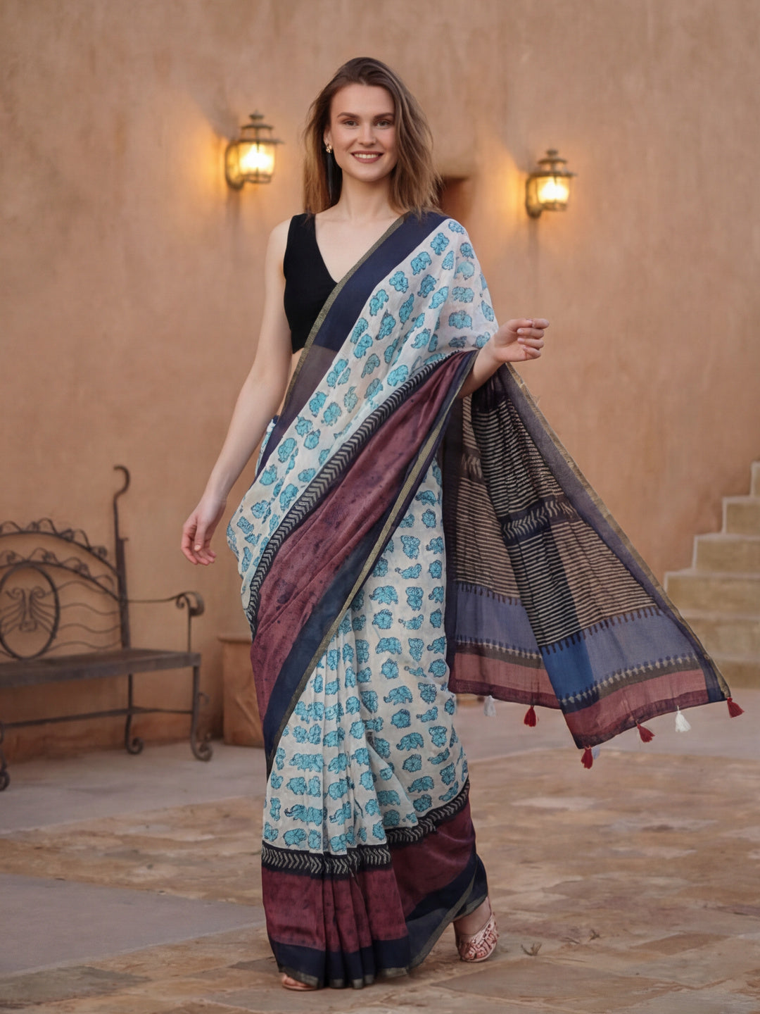 Floral Chanderi Cotton Saree with Unstiched Blouse